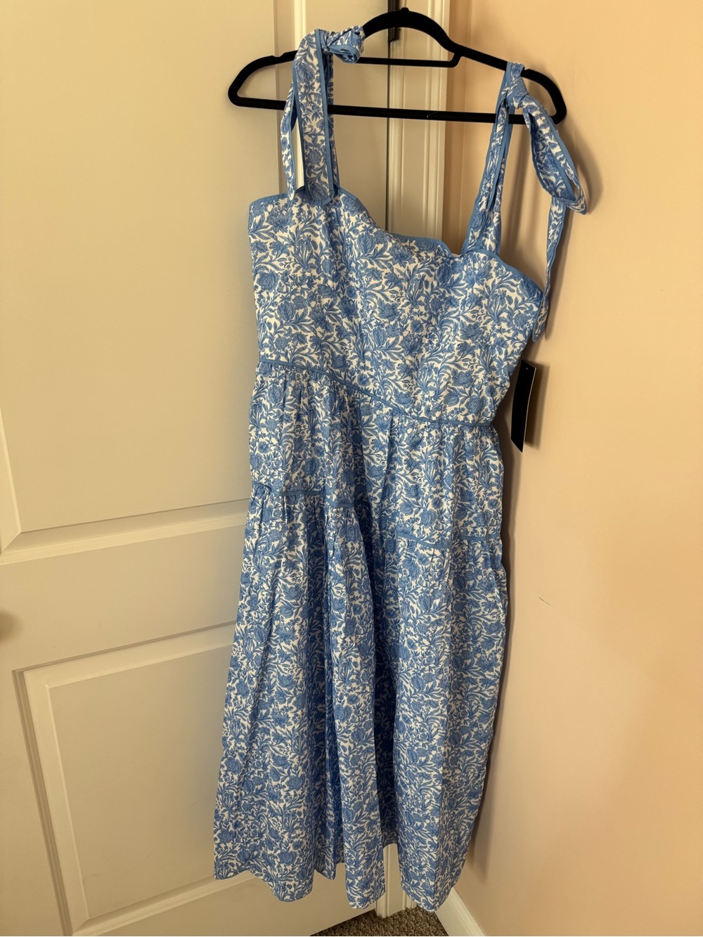 Blue Floral Tie-Shoulder Midi Dress